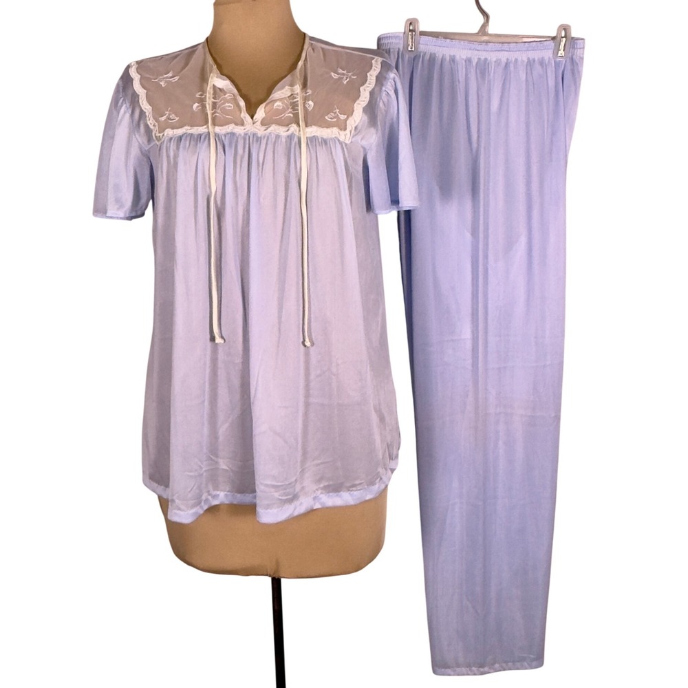 Vintage JCPenney Blue Nylon Pajama Set Small S Vintage Tag M 12-14 USA